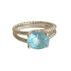 Blue Topaz Sterling Silver Cocktail Ring Twisted Rope Solitaire Band 925 Size 9